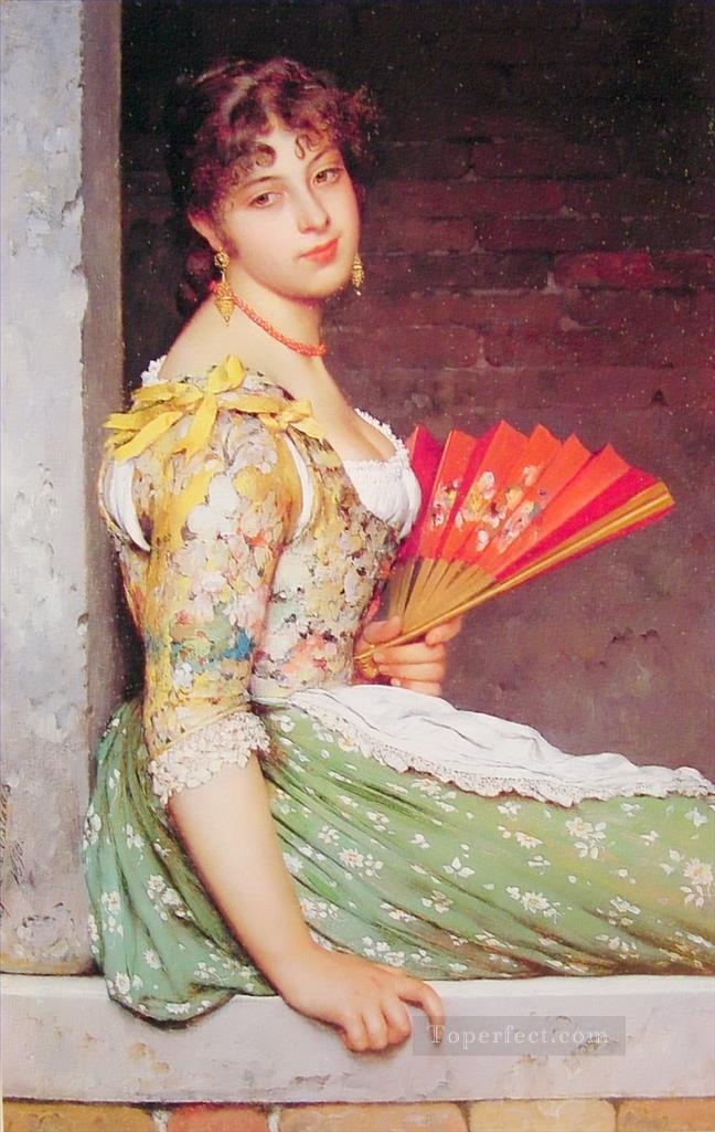 Daydreaming lady Eugene de Blaas beautiful woman Oil Paintings